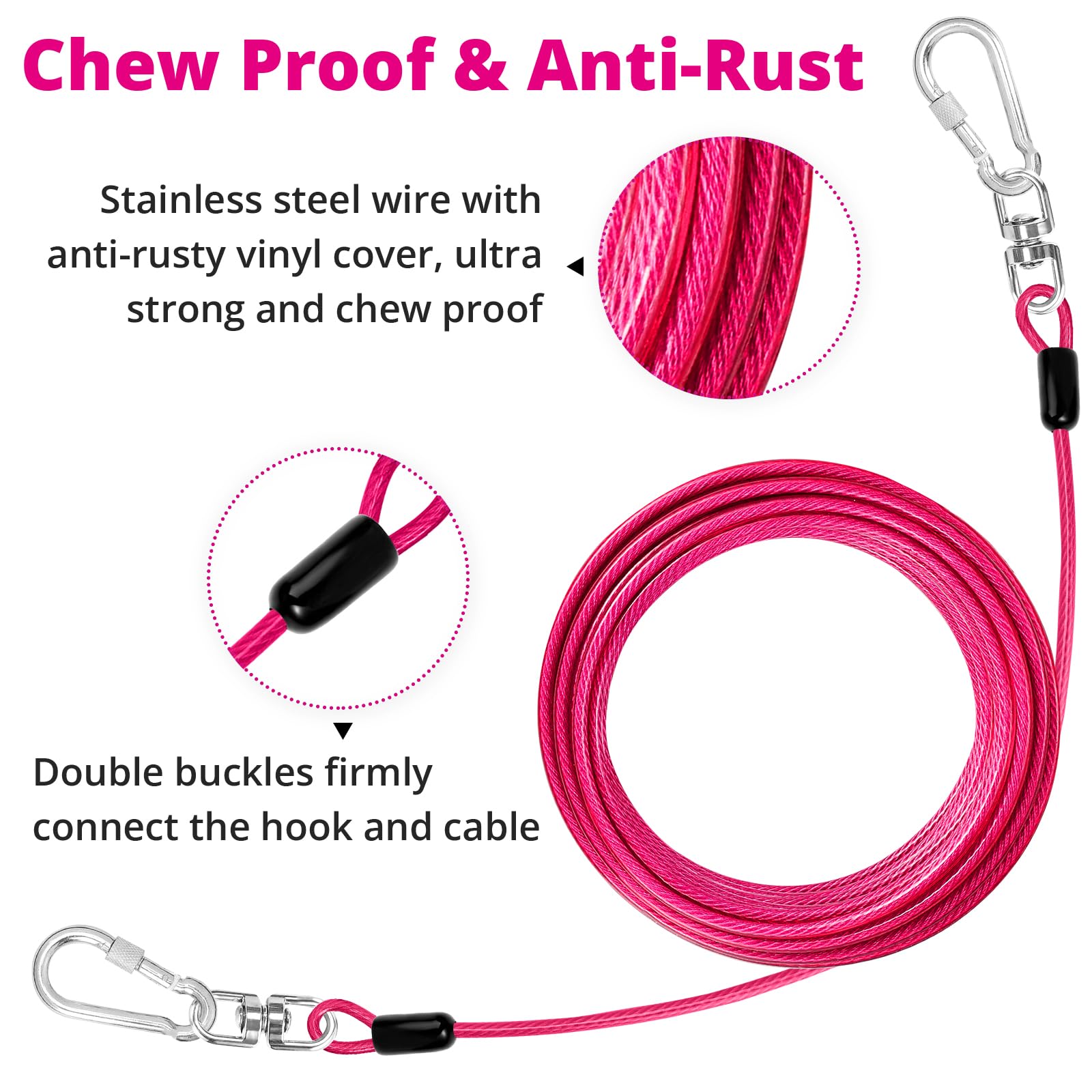 Jenico Dog Tie Out Cable: 50 Ft Dog Lead For Yard - Heavy Duty Chain Leash Outside For Small Large Dogs Up To 503 Lbs - Outdoor
